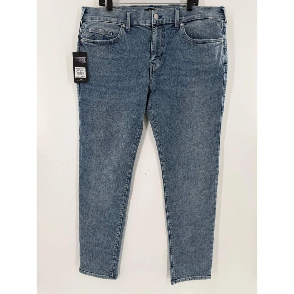 True Religion Rocco Relaxed Skinny Jeans Light Peppermint Wash Blue Mens 38 NWT